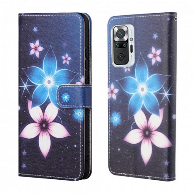 Capa Flip Para Xiaomi Redmi Note 10 Pro De Cordão Flores De Cinta Lunar