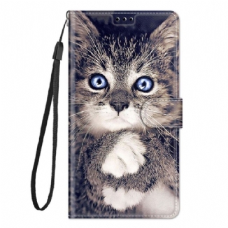 Capa Flip Para Xiaomi Redmi Note 10 Pro De Cordão Gato Muito Fofo Com Alça