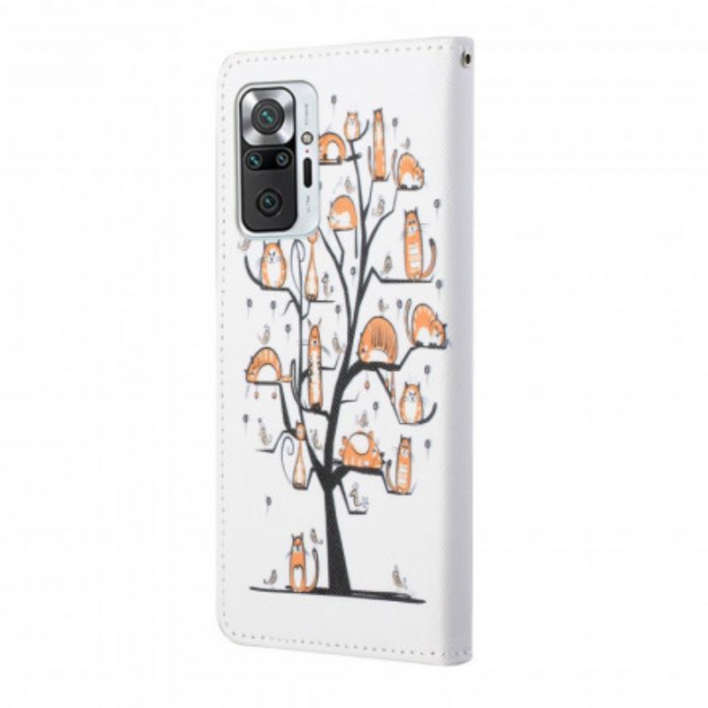 Capa Flip Para Xiaomi Redmi Note 10 Pro De Cordão Gatos Divertidos Com Alça