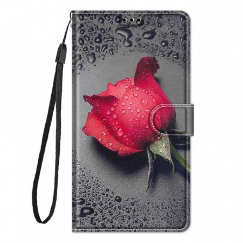 Capa Flip Para Xiaomi Redmi Note 10 Pro Rosas Com Cordão