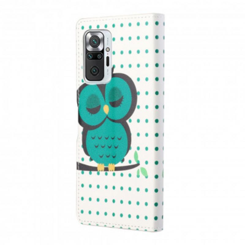 Capa Folio Para Xiaomi Redmi Note 10 Pro Coruja Adormecida