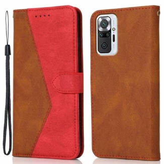 Capa Folio Para Xiaomi Redmi Note 10 Pro Couro Falso Triângulo De Dois Tons
