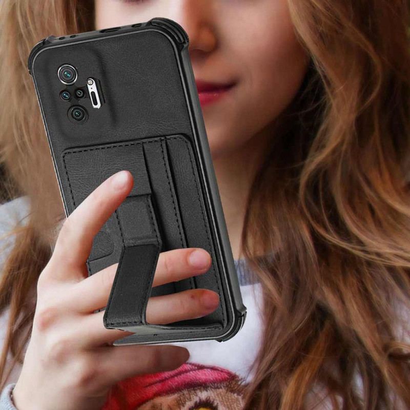 Capa Para Xiaomi Redmi Note 10 Pro Efeito De Couro Com Porta-cartões E Alça
