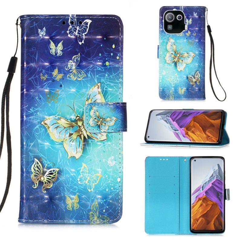 Capa De Couro Para Xiaomi Mi 11 Pro Borboletas Douradas