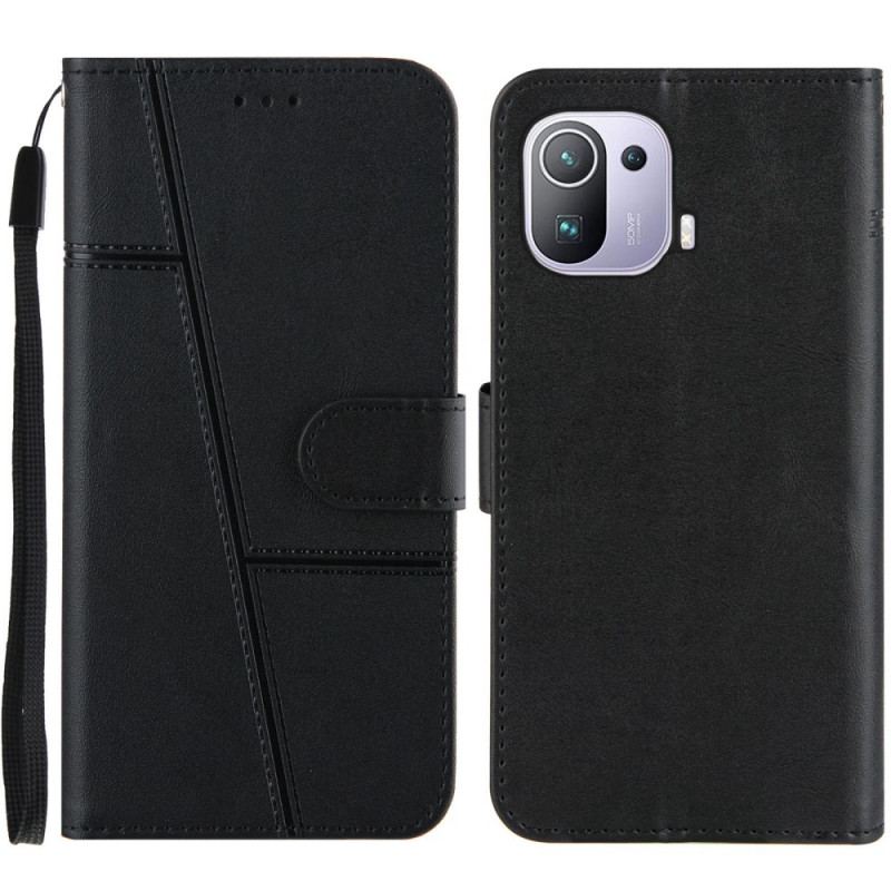 Capa Flip Para Xiaomi Mi 11 Pro De Cordão Estilo De Couro Geométrico Com Tiras