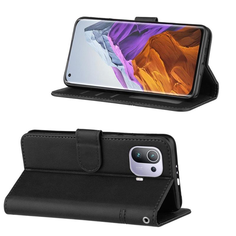 Capa Flip Para Xiaomi Mi 11 Pro De Cordão Estilo De Couro Geométrico Com Tiras