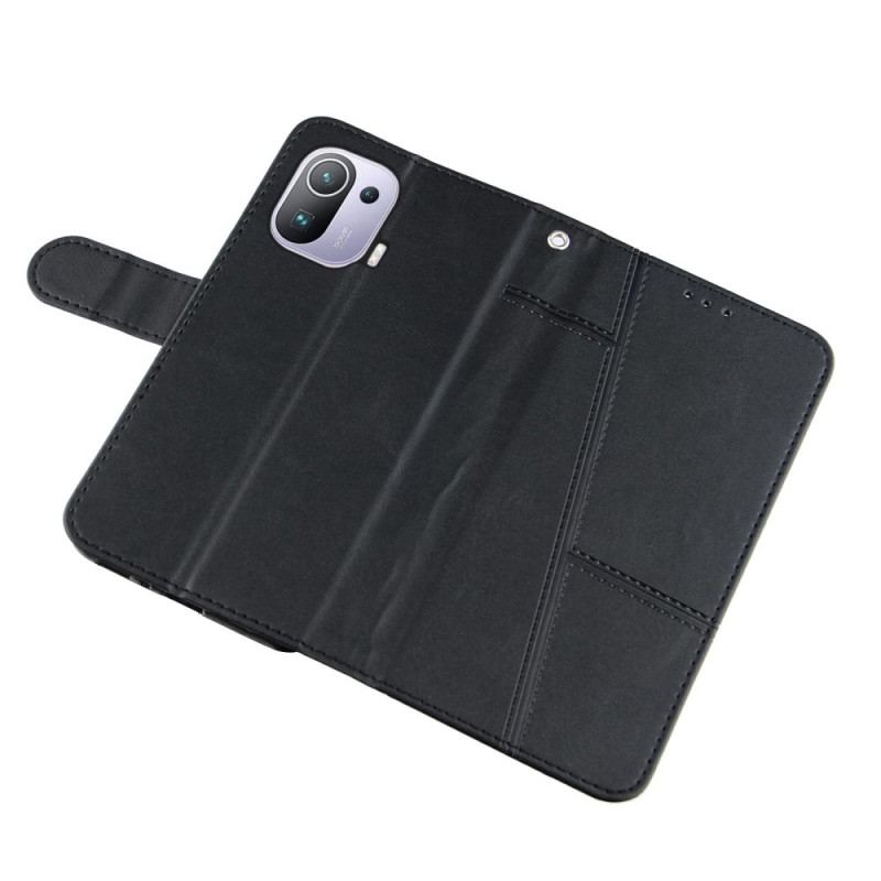 Capa Flip Para Xiaomi Mi 11 Pro De Cordão Estilo De Couro Geométrico Com Tiras