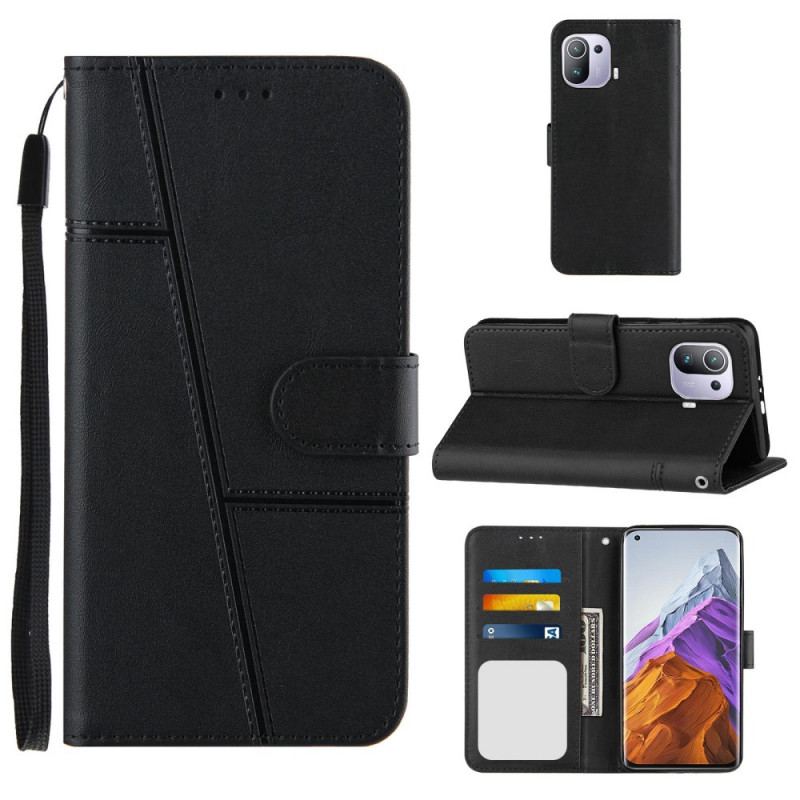 Capa Flip Para Xiaomi Mi 11 Pro De Cordão Estilo De Couro Geométrico Com Tiras