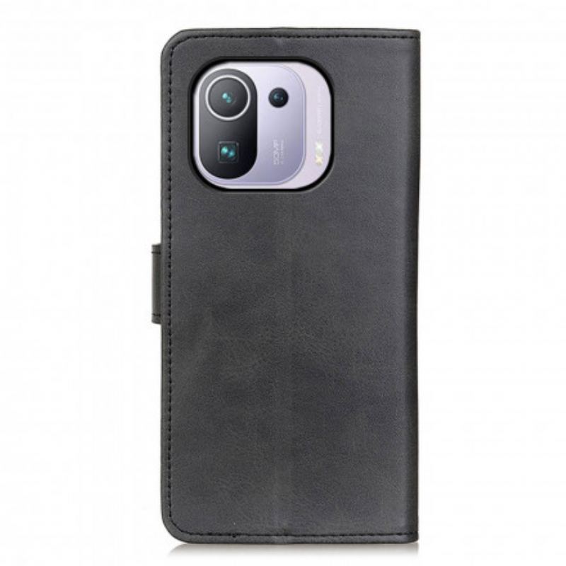 Capa Flip Para Xiaomi Mi 11 Pro Efeito De Couro Fosco