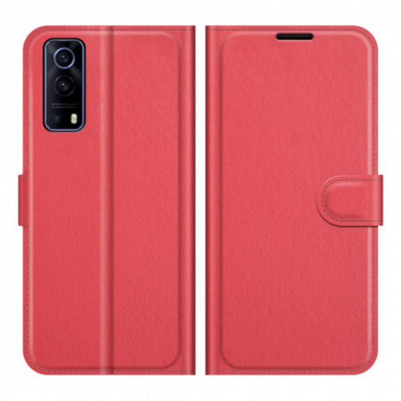 Capa De Couro Para Vivo Y72 5G Couro Sintético De Lichia Clássico