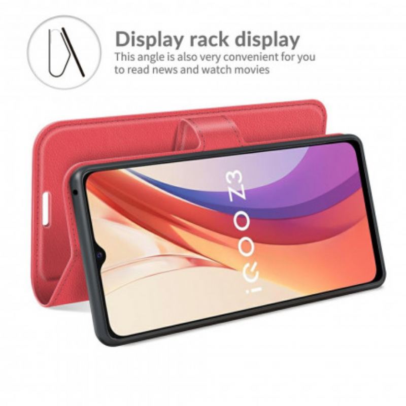 Capa De Couro Para Vivo Y72 5G Couro Sintético De Lichia Clássico