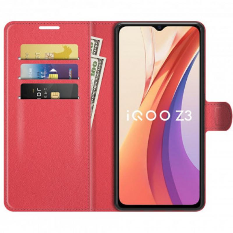 Capa De Couro Para Vivo Y72 5G Couro Sintético De Lichia Clássico