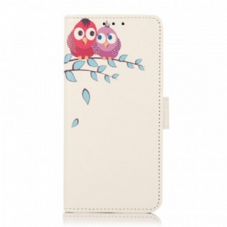 Capa De Couro Para OnePlus 10 Pro 5G Casal De Corujas Na Árvore