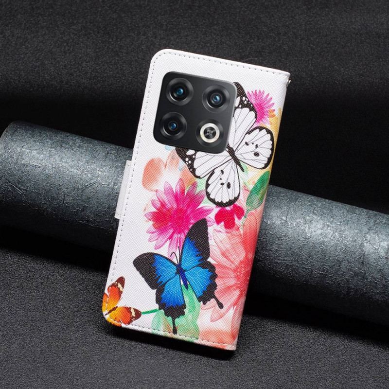 Capa Folio Para OnePlus 10 Pro 5G Aquarela Borboletas