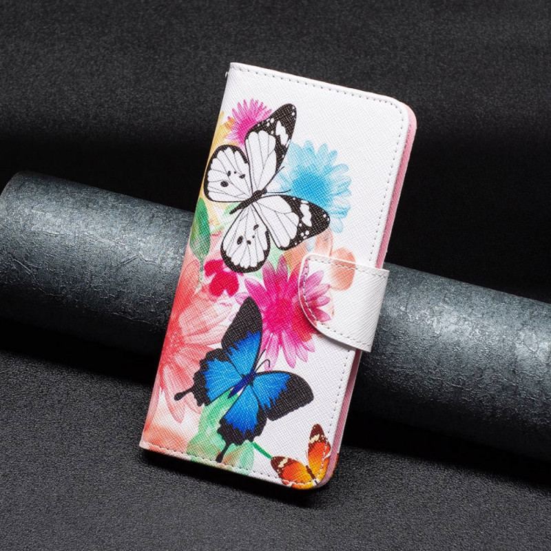 Capa Folio Para OnePlus 10 Pro 5G Aquarela Borboletas