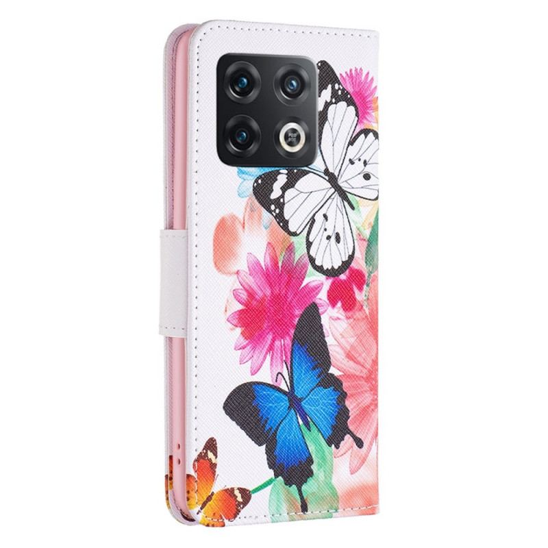 Capa Folio Para OnePlus 10 Pro 5G Aquarela Borboletas