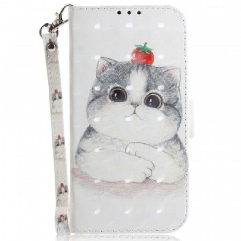 Capa Folio Para OnePlus 10 Pro 5G De Cordão Gato E Tomate Com Alça