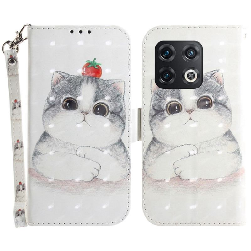 Capa Folio Para OnePlus 10 Pro 5G De Cordão Gato E Tomate Com Alça