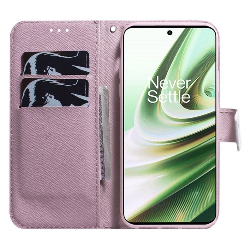 Capa Folio Para OnePlus 10 Pro 5G De Cordão Gato E Tomate Com Alça