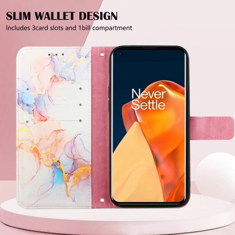 Capa Folio Para OnePlus 10 Pro 5G De Cordão Tira De Mármore