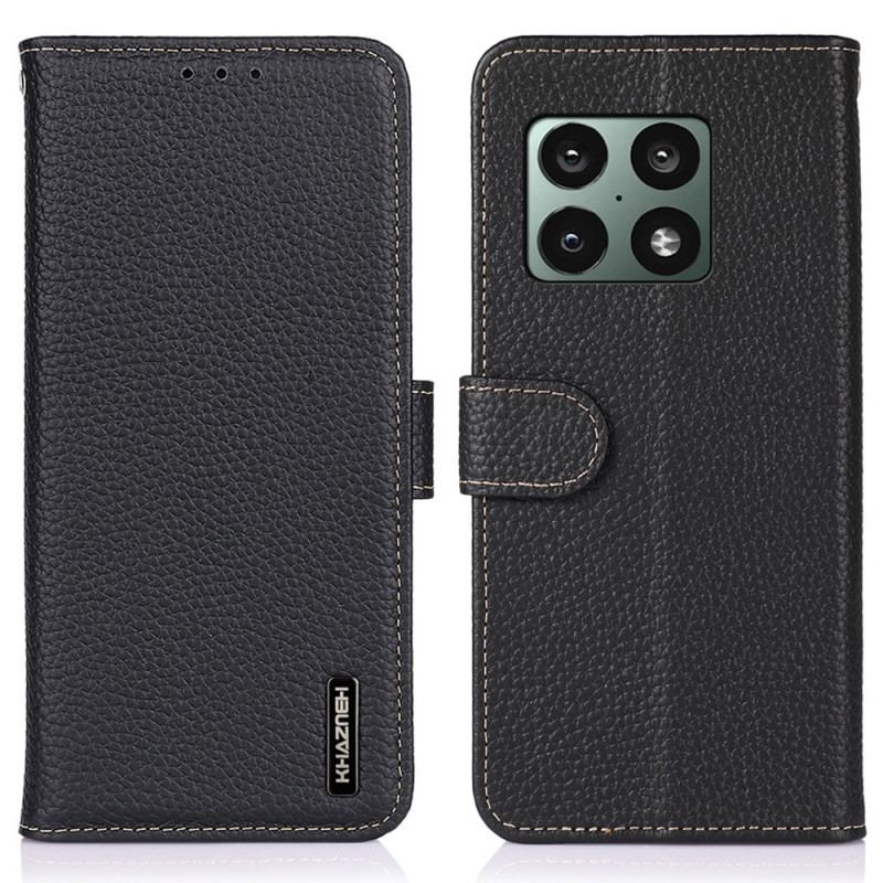Capa Folio Para OnePlus 10 Pro 5G Couro Genuíno Khazneh Litchi