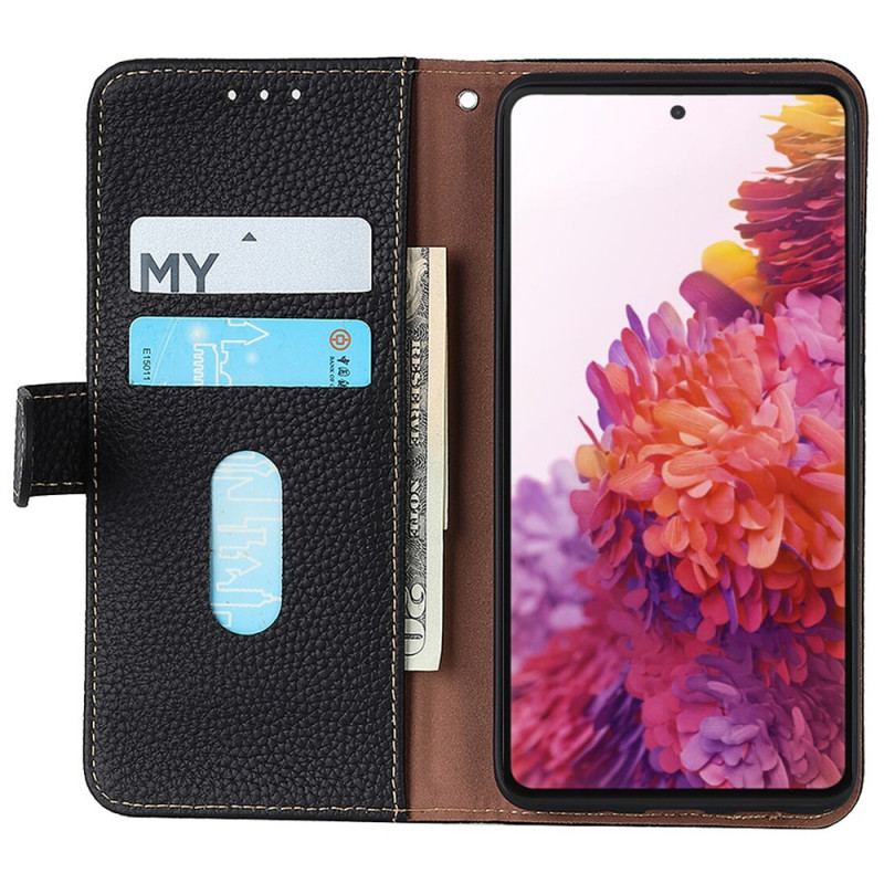 Capa Folio Para OnePlus 10 Pro 5G Couro Genuíno Khazneh Litchi
