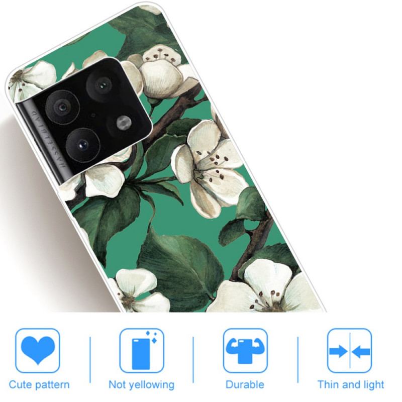 Capa Para OnePlus 10 Pro 5G Flores Brancas Pintadas