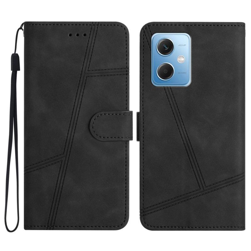 Capa Flip Para Poco X5 5G De Cordão Estilo De Couro Geométrico Com Tiras