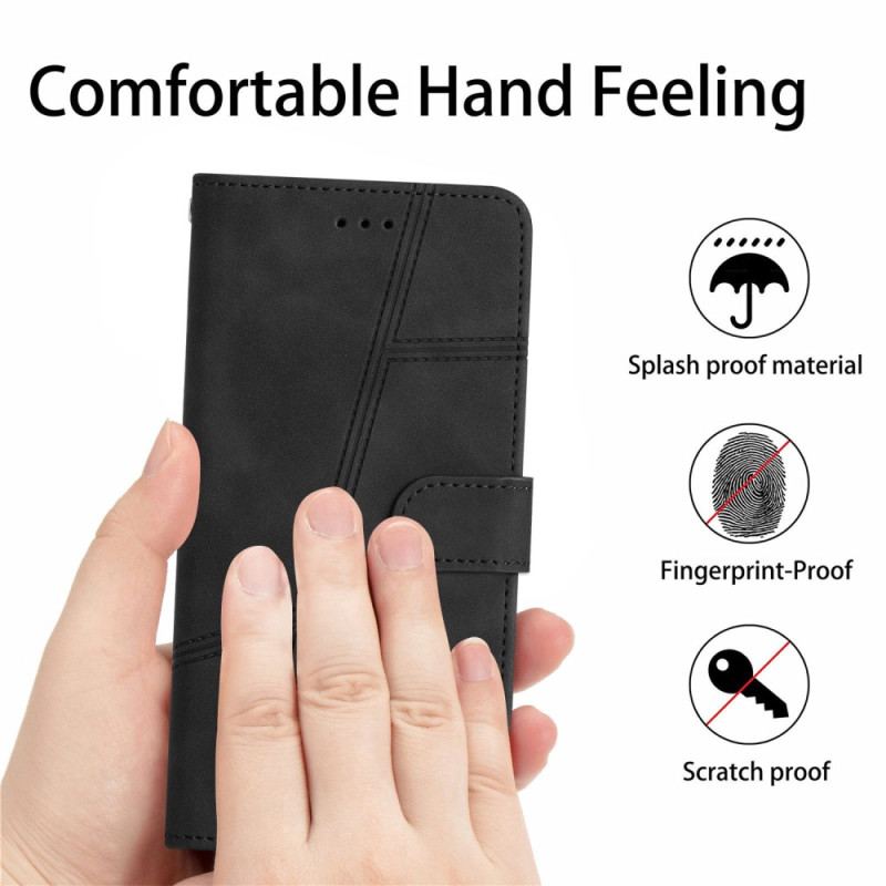 Capa Flip Para Poco X5 5G De Cordão Estilo De Couro Geométrico Com Tiras
