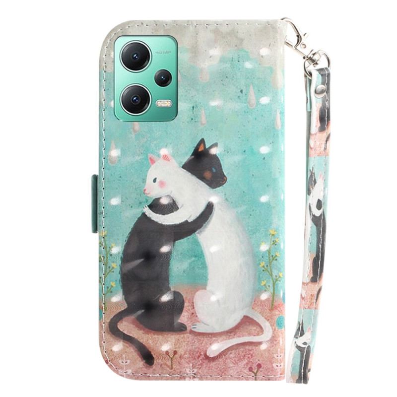 Capa Folio Para Poco X5 5G De Cordão Gato Branco Gato Preto Com Alça