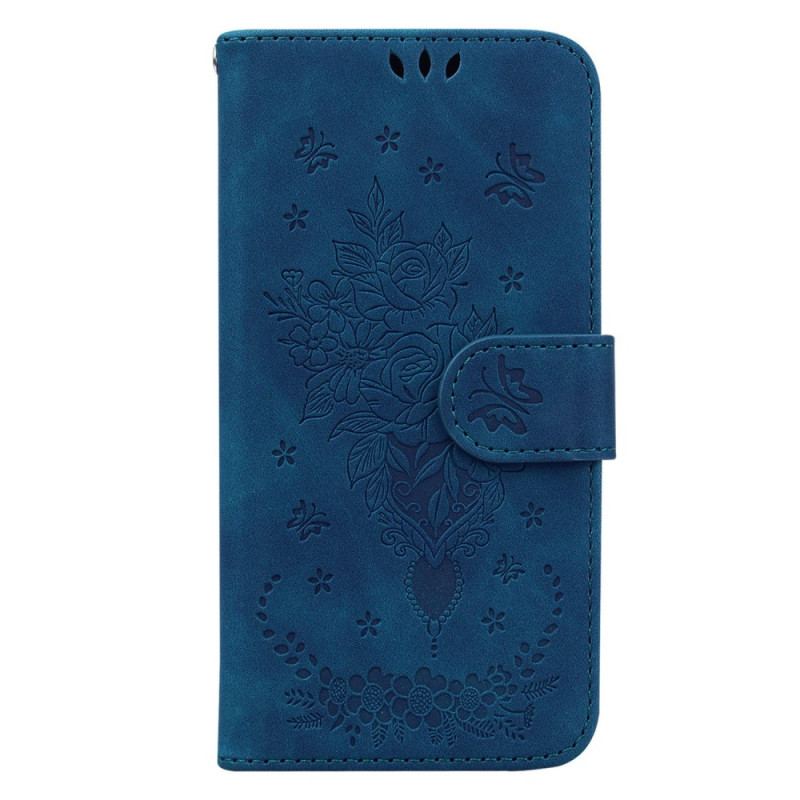 Capa Folio Para Poco X5 5G De Cordão Strappy Rosas E Borboletas