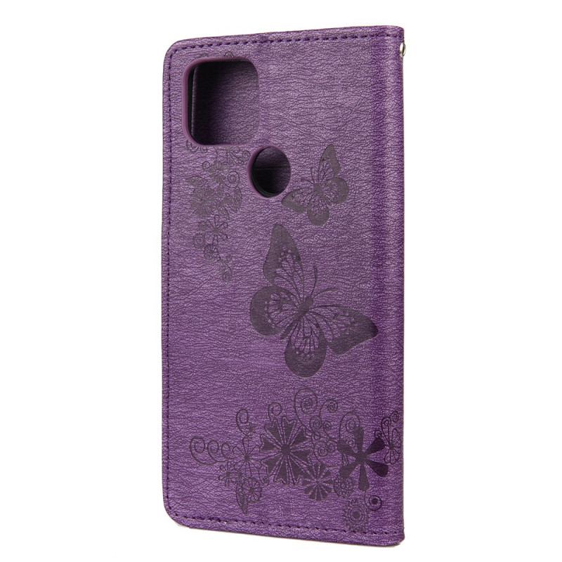 Capa De Couro Para Google Pixel 4A 5G De Cordão Borboletas Esplêndidas