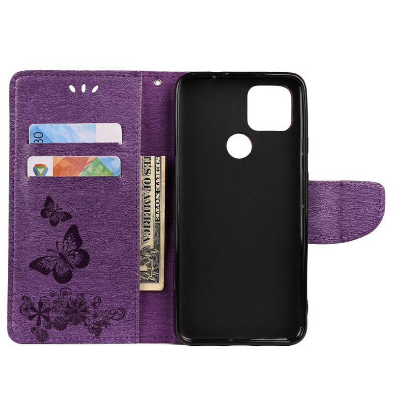 Capa De Couro Para Google Pixel 4A 5G De Cordão Borboletas Esplêndidas