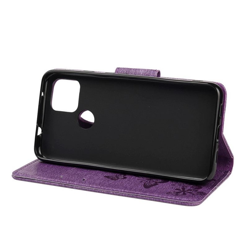 Capa De Couro Para Google Pixel 4A 5G De Cordão Borboletas Esplêndidas