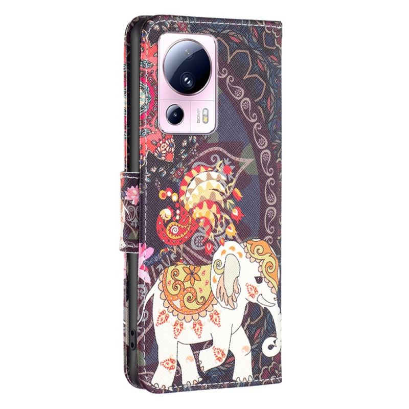 Capa De Couro Para Xiaomi 13 Lite Elefante Tribal