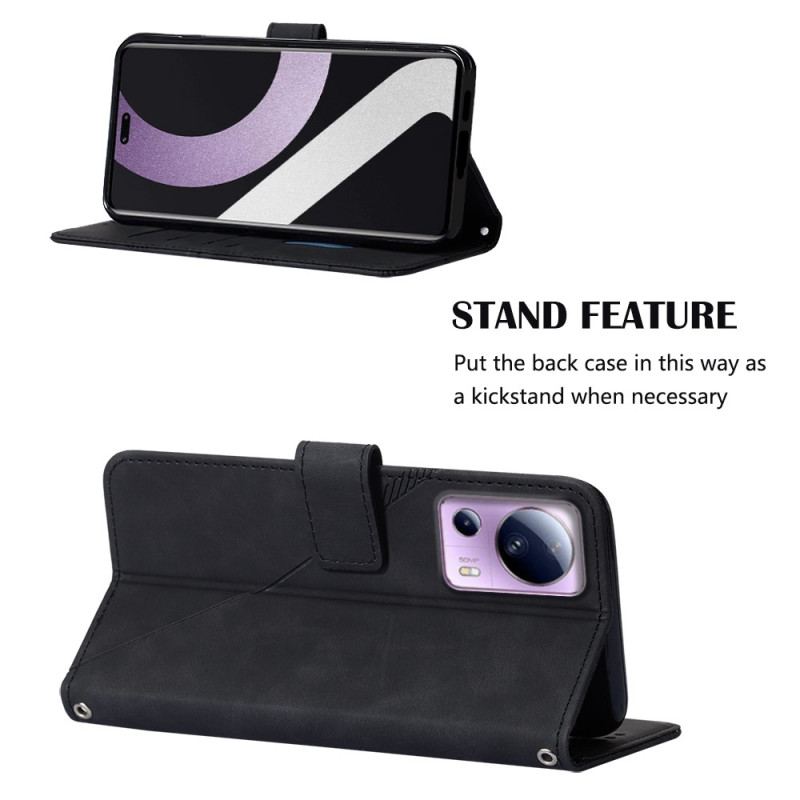 Capa Flip Para Xiaomi 13 Lite De Cordão Cintas Triângulos