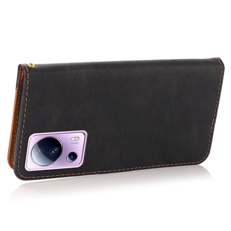 Capa Flip Para Xiaomi 13 Lite De Cordão Correia De Dois Tons