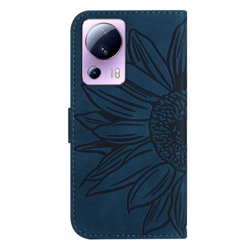 Capa Flip Para Xiaomi 13 Lite Flor Com Alça De Ombro