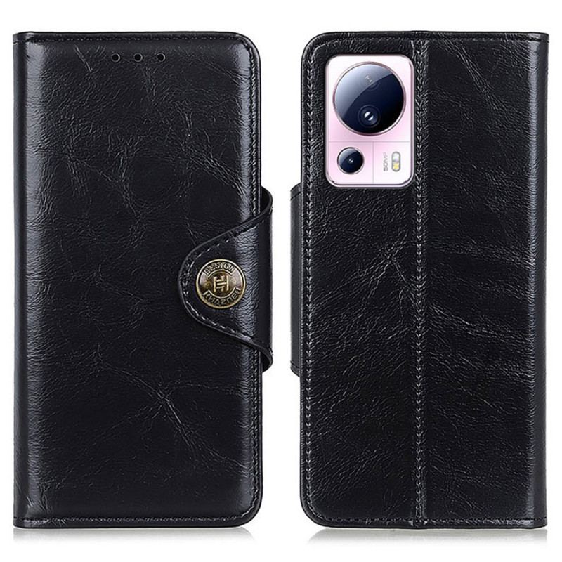 Capa Flip Para Xiaomi 13 Lite Imitação De Couro Envernizado Khazneh