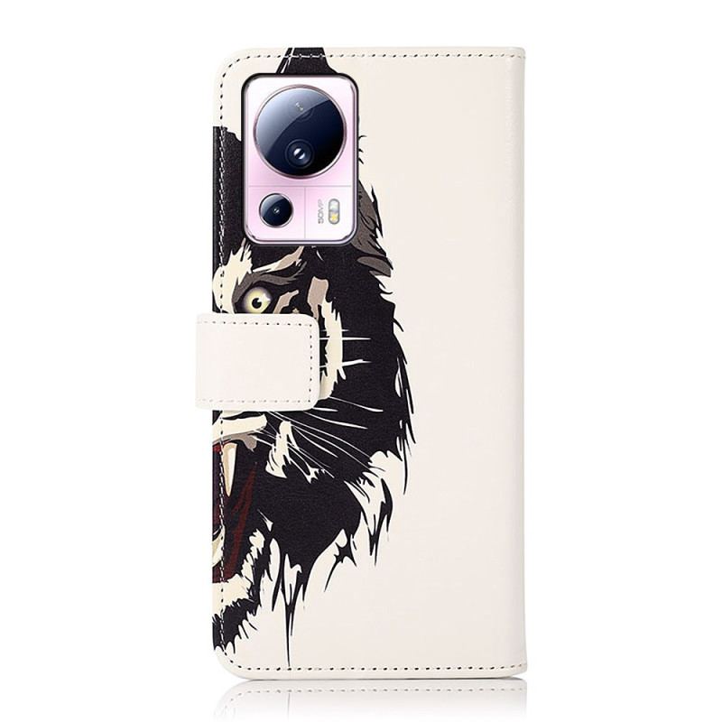 Capa Flip Para Xiaomi 13 Lite Tigre Feroz