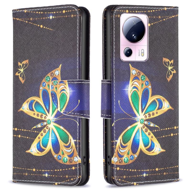 Capa Folio Para Xiaomi 13 Lite Borboletas Douradas