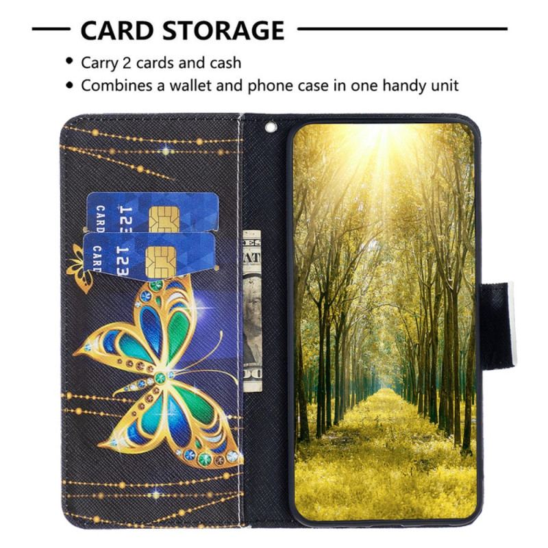 Capa Folio Para Xiaomi 13 Lite Borboletas Douradas