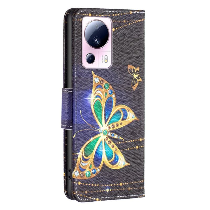 Capa Folio Para Xiaomi 13 Lite Borboletas Douradas