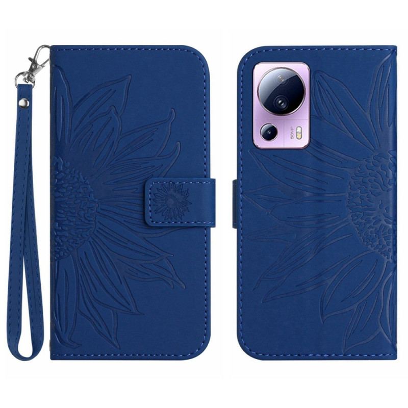 Capa Folio Para Xiaomi 13 Lite Girassol Com Cordão
