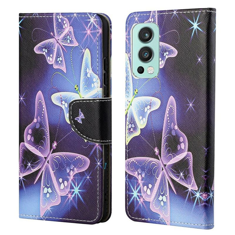 Capa De Couro Para OnePlus Nord 2 5G Borboletas Neon