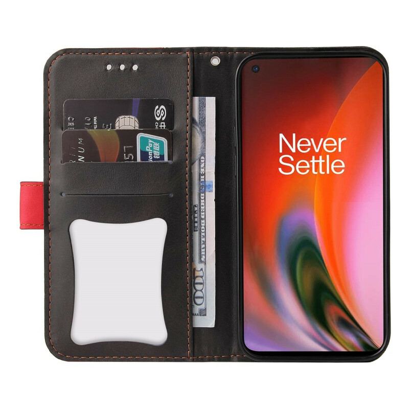 Capa De Couro Para OnePlus Nord 2 5G Couro Sintético Colorido De Dois Tons