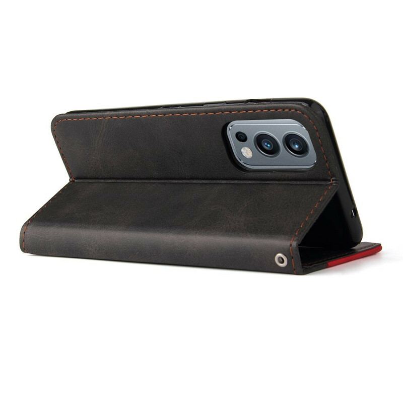Capa De Couro Para OnePlus Nord 2 5G Couro Sintético Colorido De Dois Tons