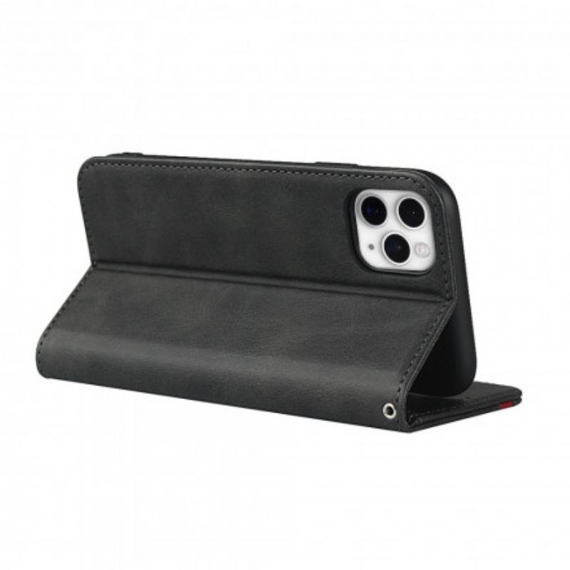 Capa De Celular Para iPhone 11 Pro Flip Efeito De Couro De Dois Tons Com Alça