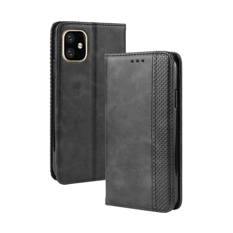 Capa De Celular Para iPhone 11 Pro Flip Efeito Couro Vintage Estilizado