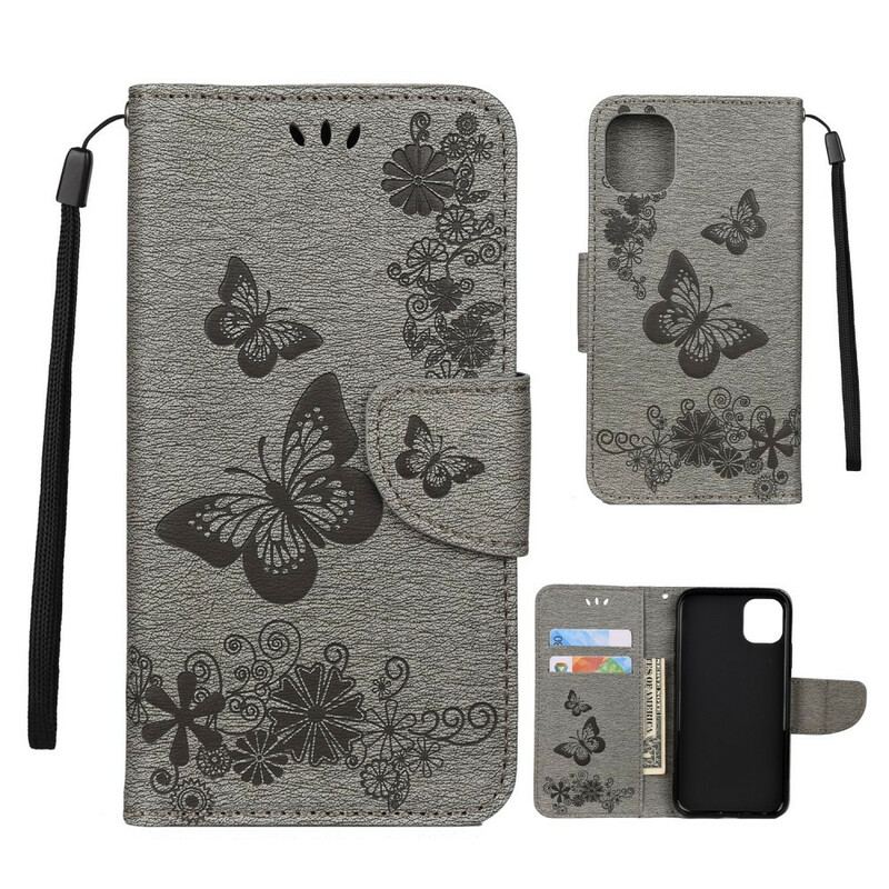 Capa Flip Para iPhone 11 Pro De Cordão Borboletas Esplêndidas